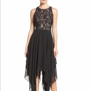 Aidan Mattox Handkerchief Dress Black Lace Nude Sleeveless Women's Size 6